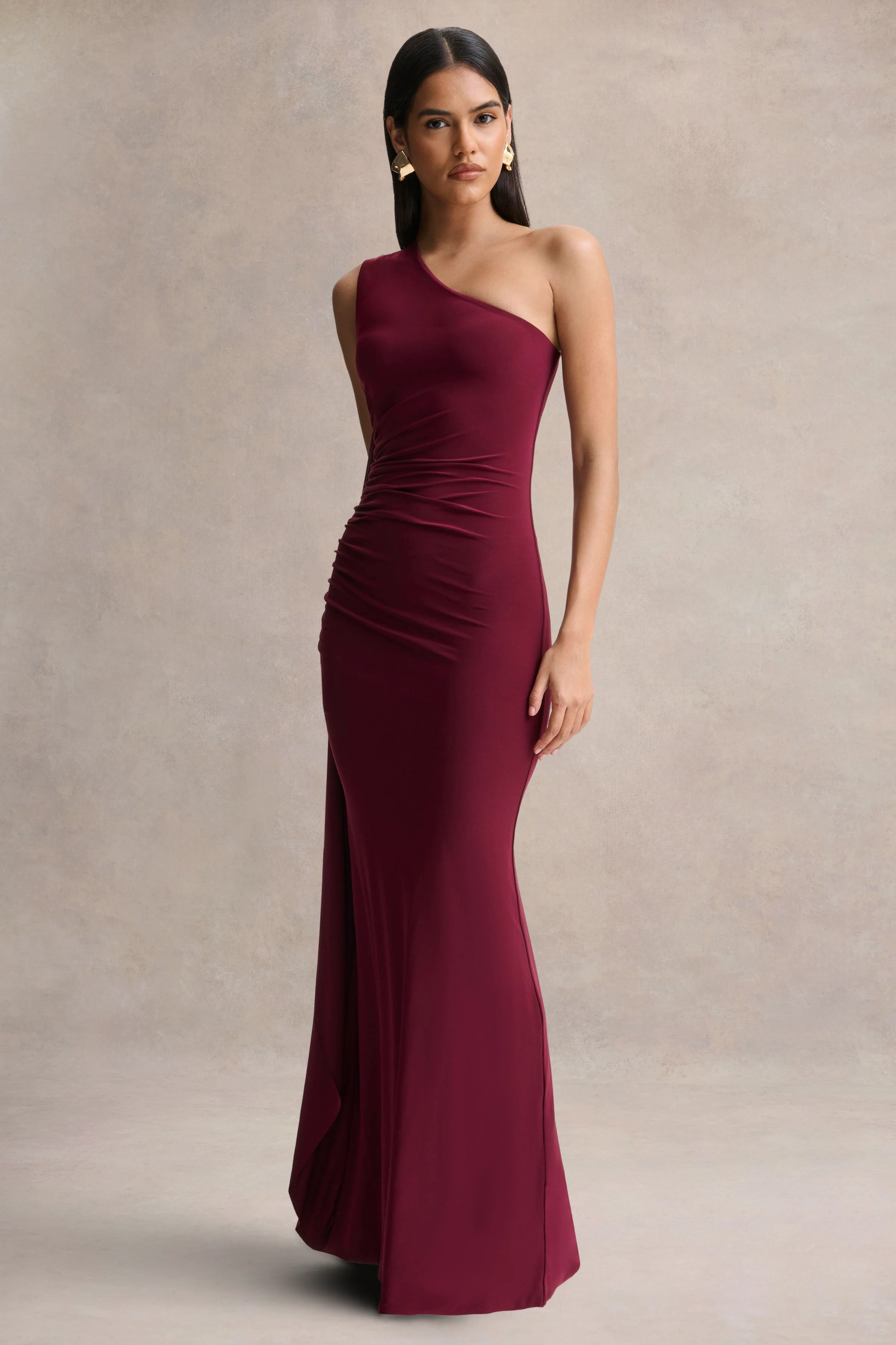 Adelina | Burgunderfarbenes One-Shoulder-Maxikleid mit Drapierung - Image 4