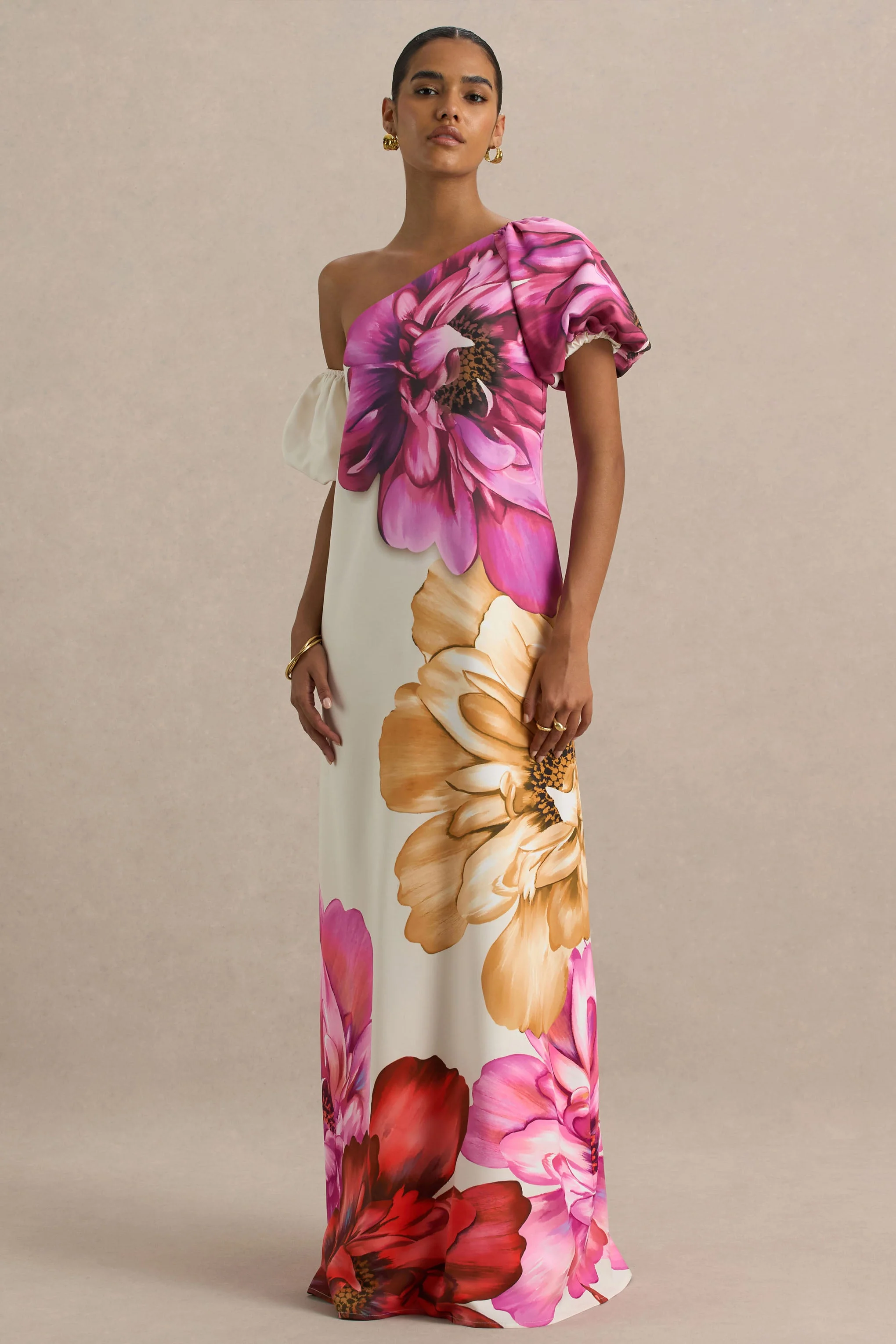 Anastasia | Maxikleid mit Asymmetrischem Ausschnitt, Raffung und Blumenprint - Image 5