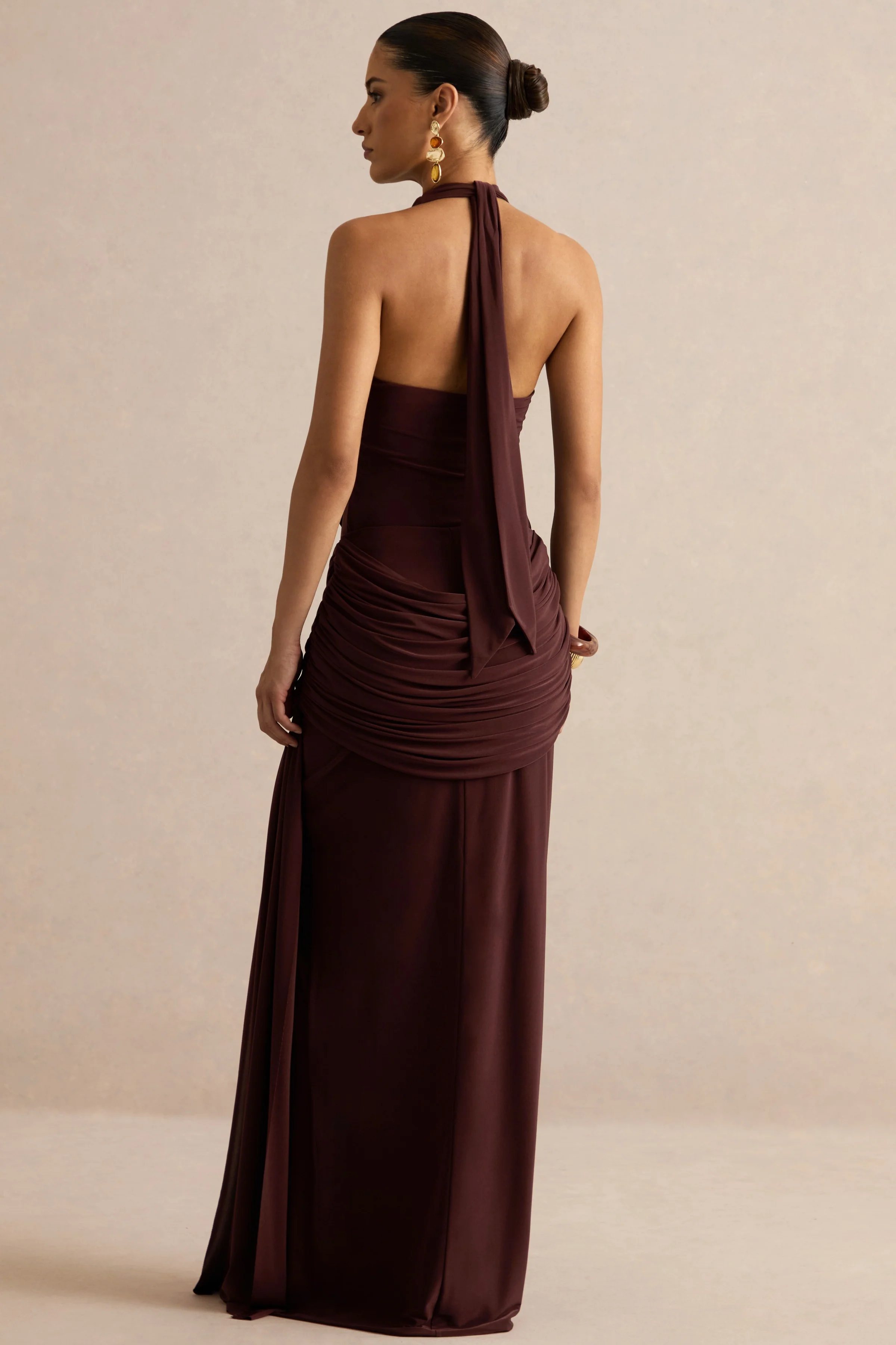 Ariadne | Dunkelbrauner Maxirock mit drapierten Details und Schlitz - Image 3