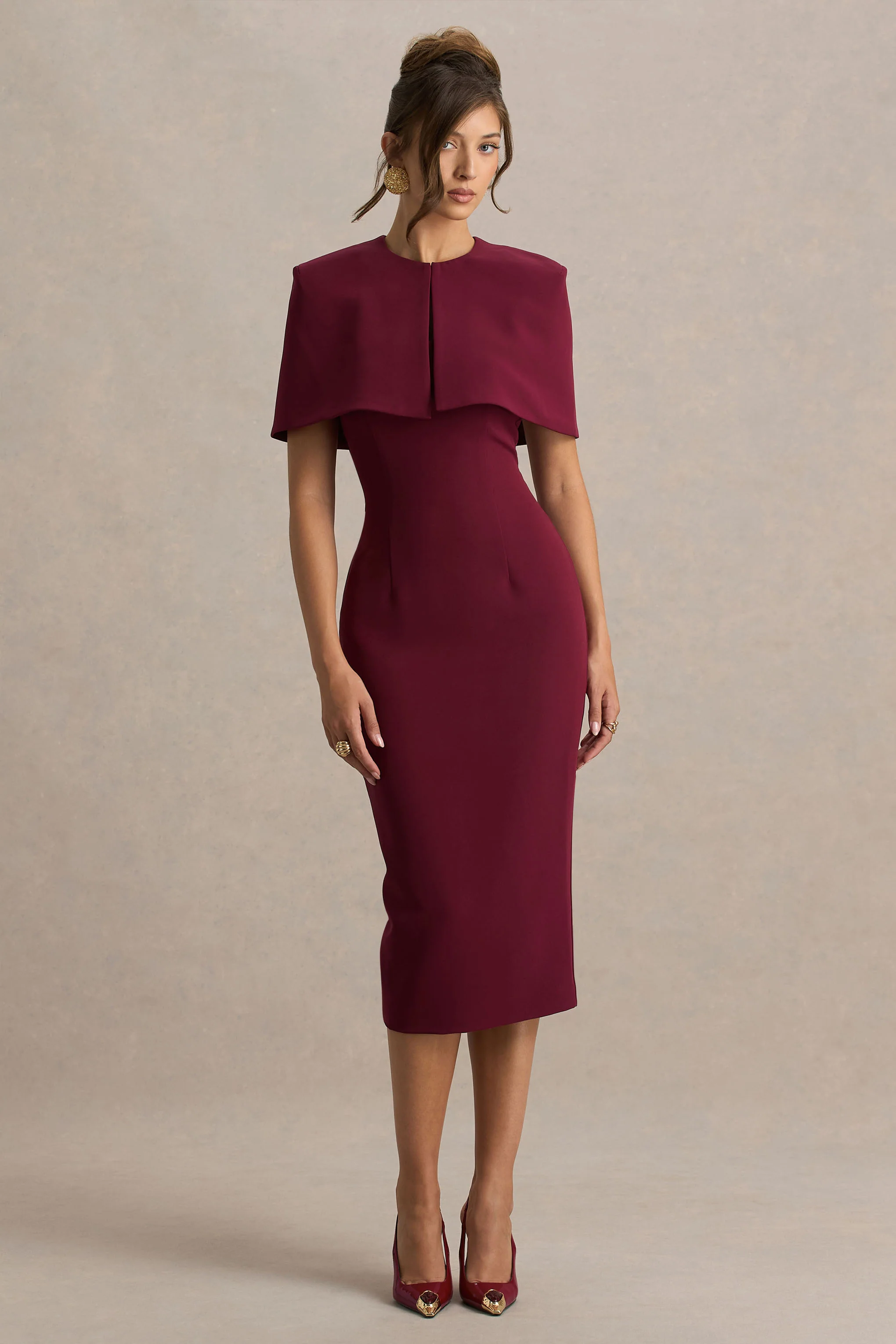 Baylor | Rotes Midikleid mit Cape-Detail - Image 7