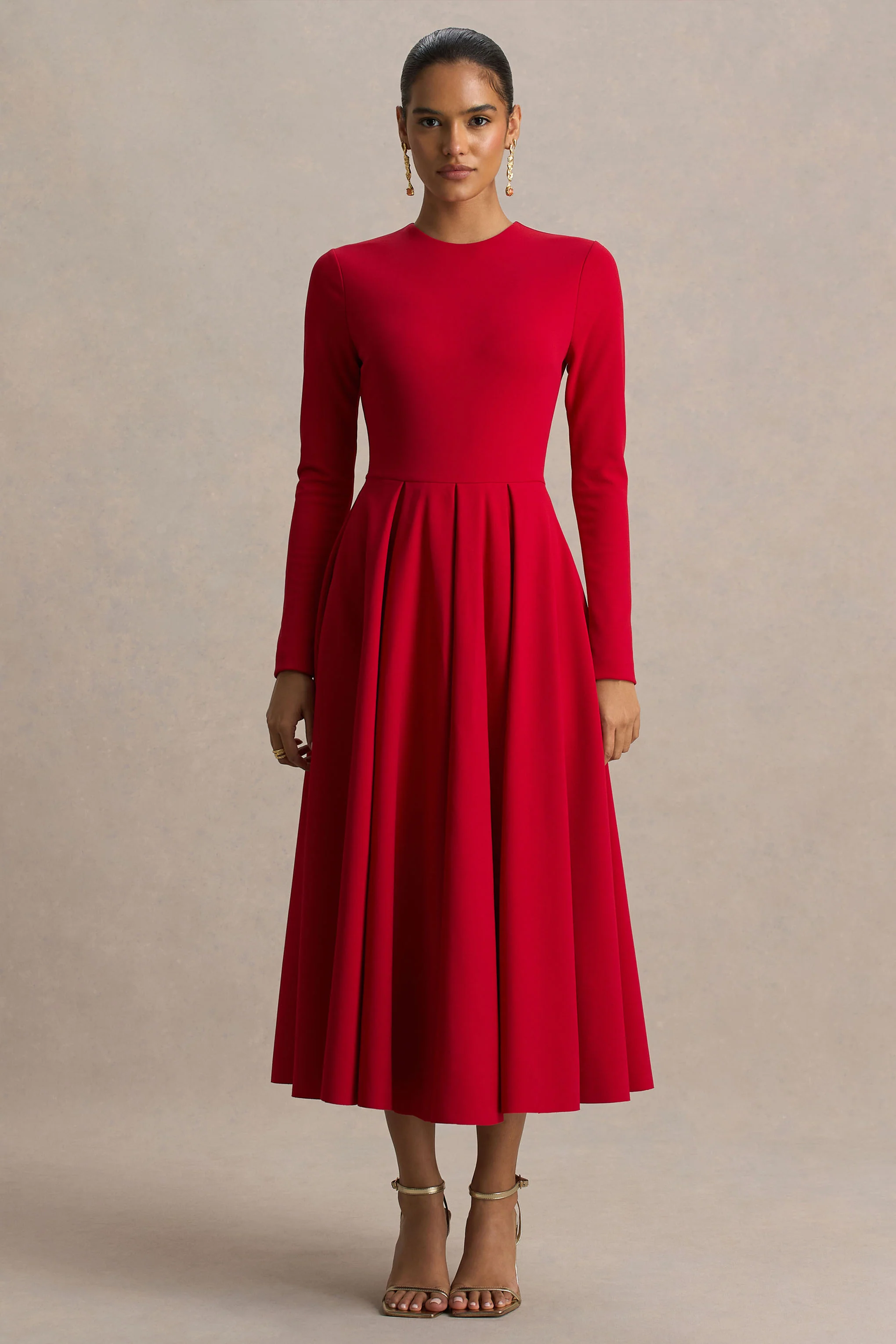 Bellamy | Rotes Midikleid mit Rundhalsausschnitt und langen Ärmeln - Image 5
