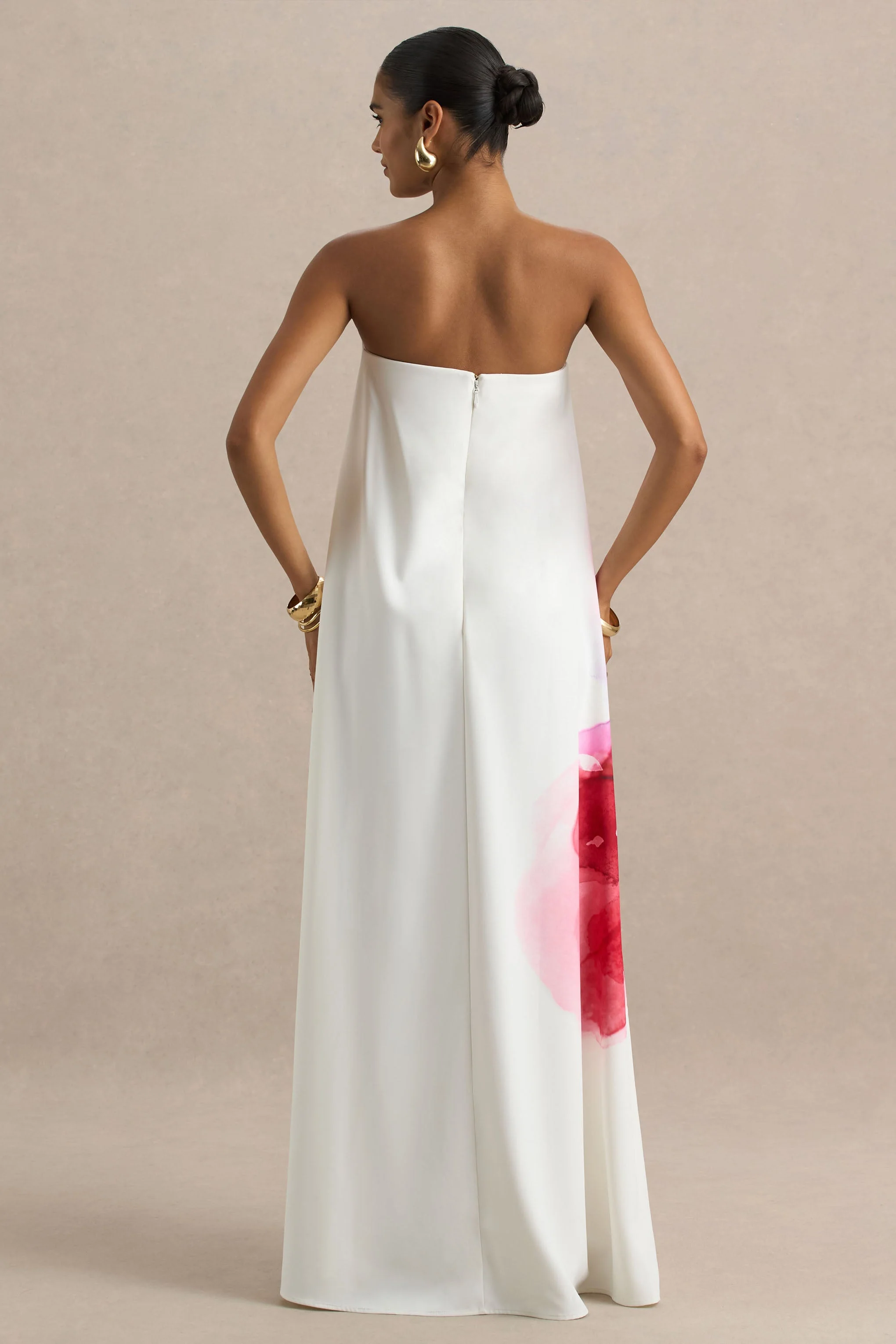 Breonna | Bandeau-Maxikleid mit rosafarbenem Blumenmuster - Image 3