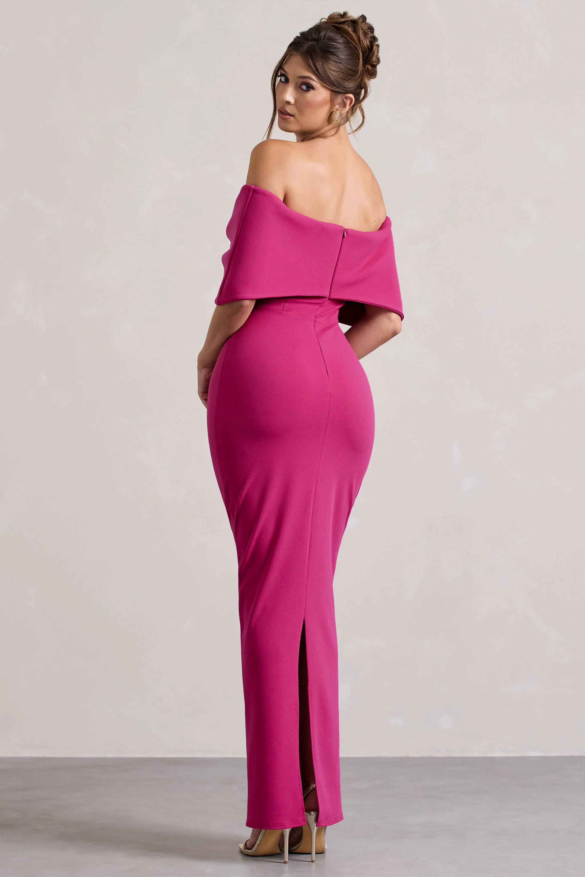 Cornelia | Trägerloses Maxikleid in Knallpink mit übergroßer Schleife - Image 2
