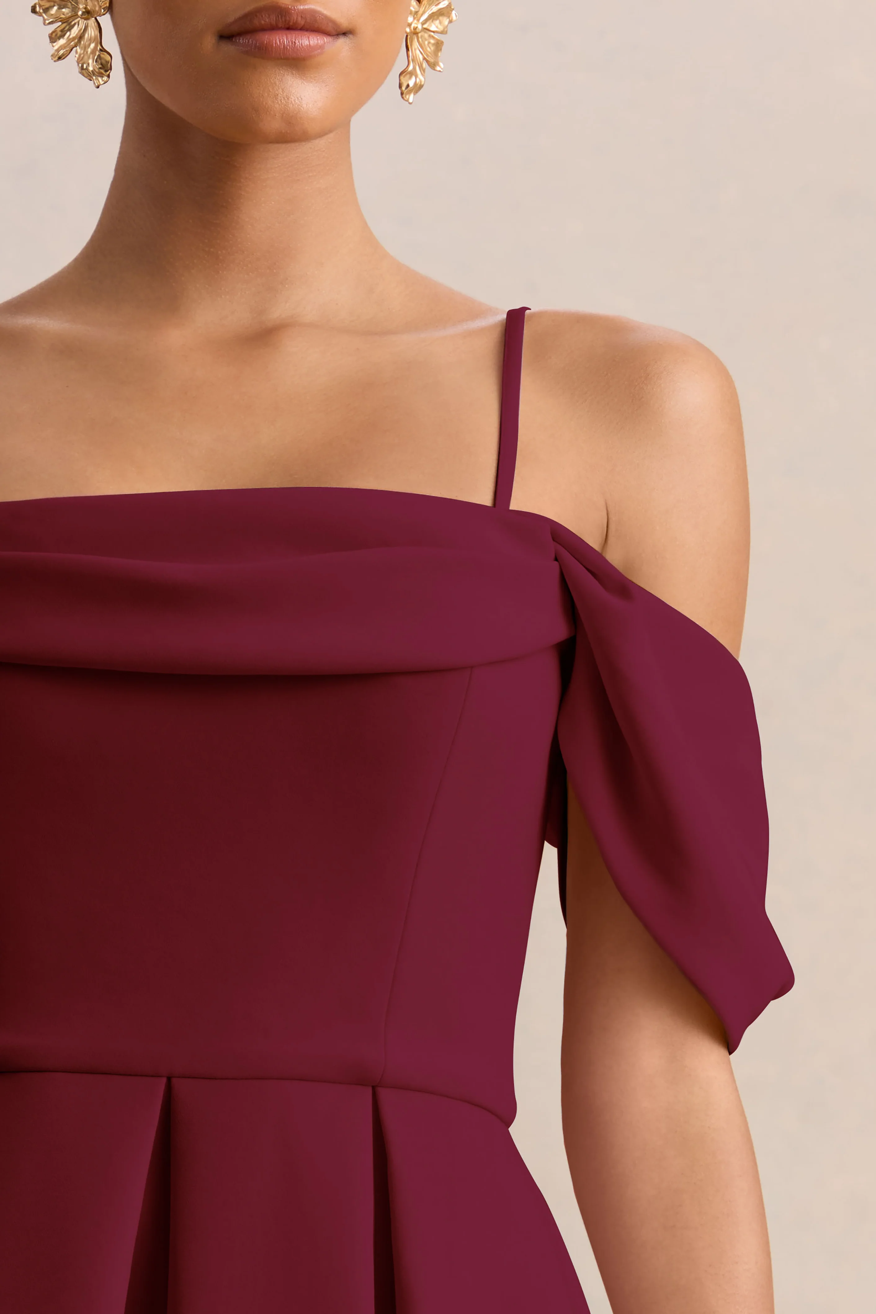 Cosima | Burgunderfarbenes Midikleid mit Bardot-Ausschnitt - Image 6