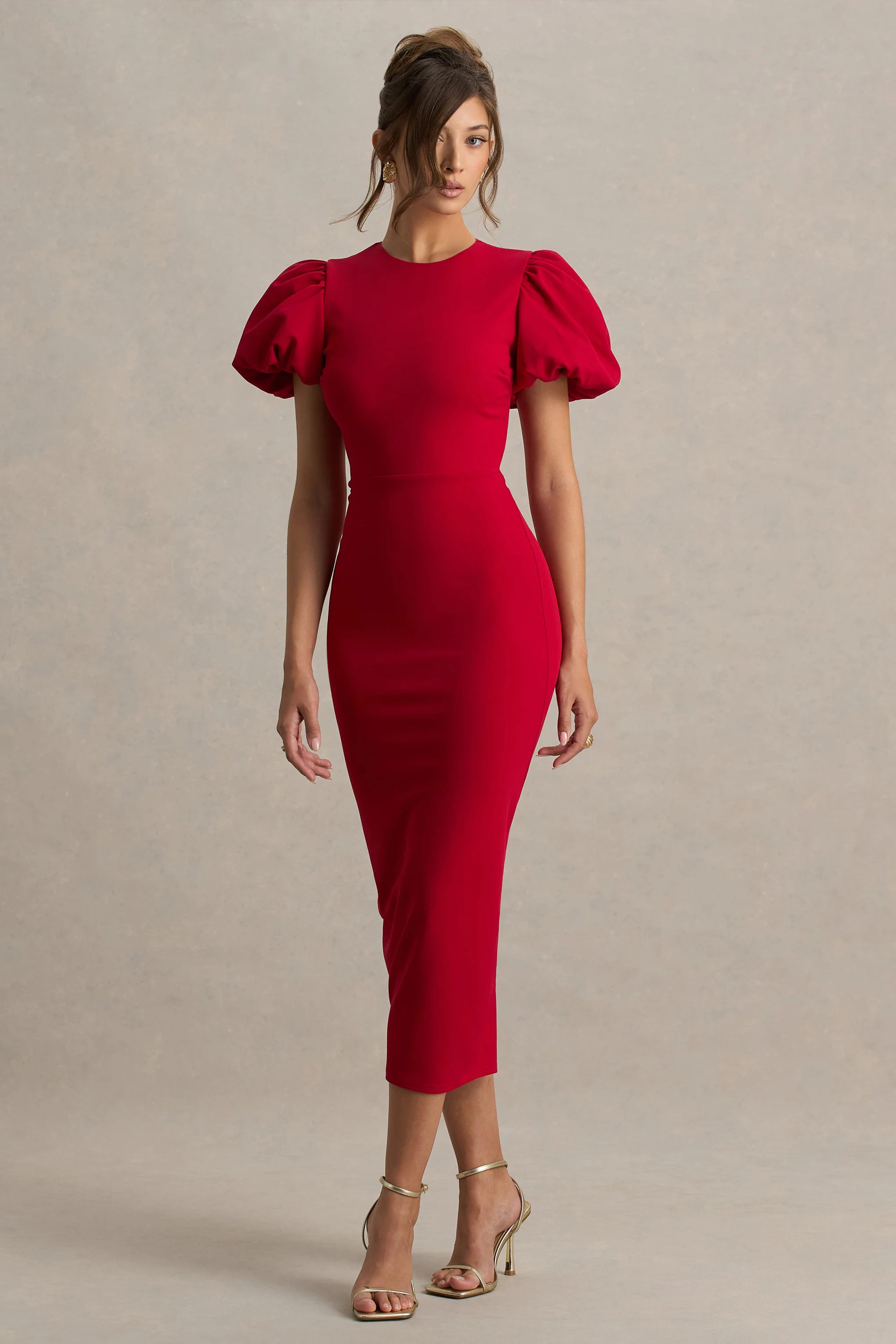 Dakota | Rotes Midikleid mit Puffärmeln - Image 3