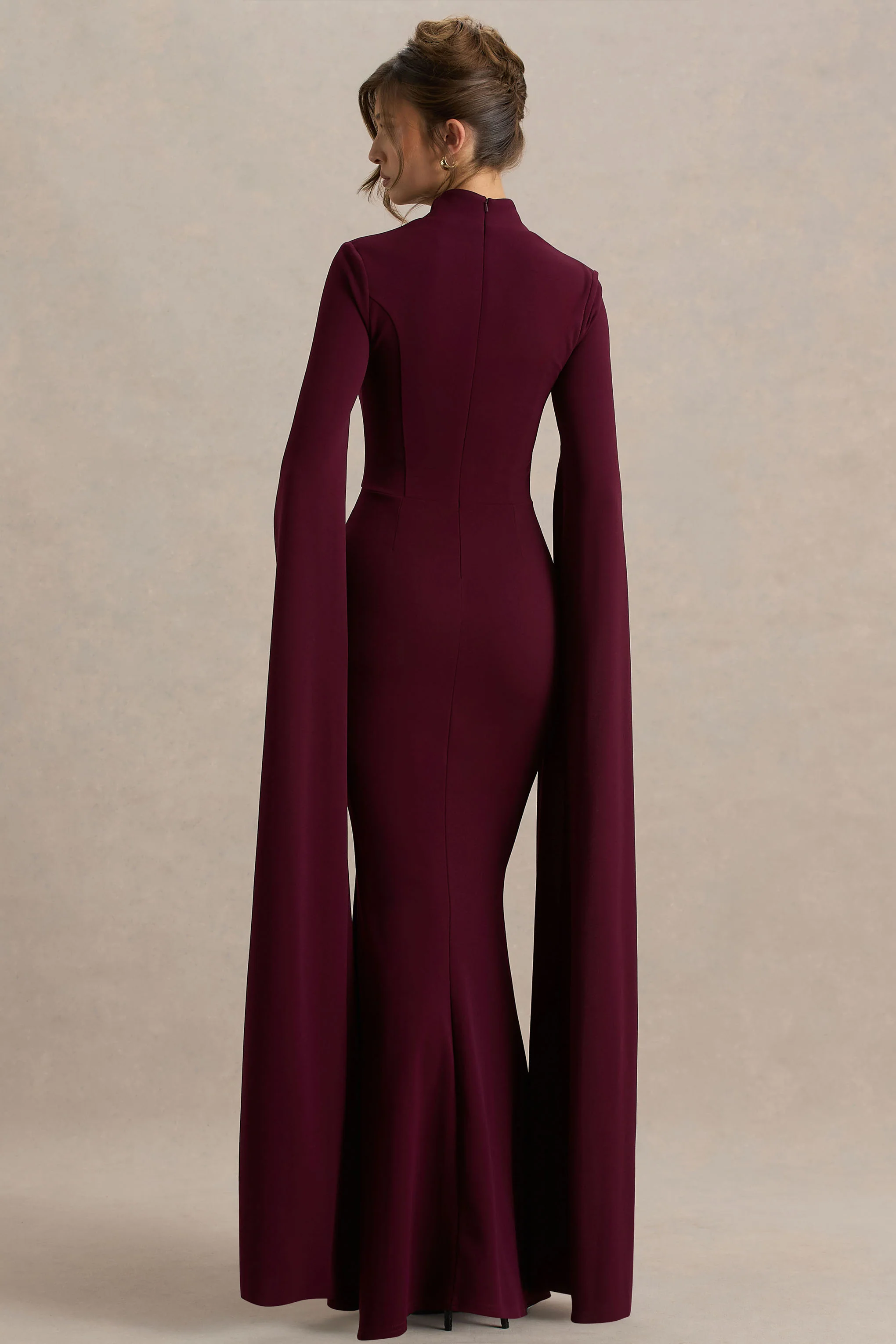 Esme | Burgunderrotes Maxikleid mit eckigem Ausschnitt und Cape-Ärmeln - Image 2