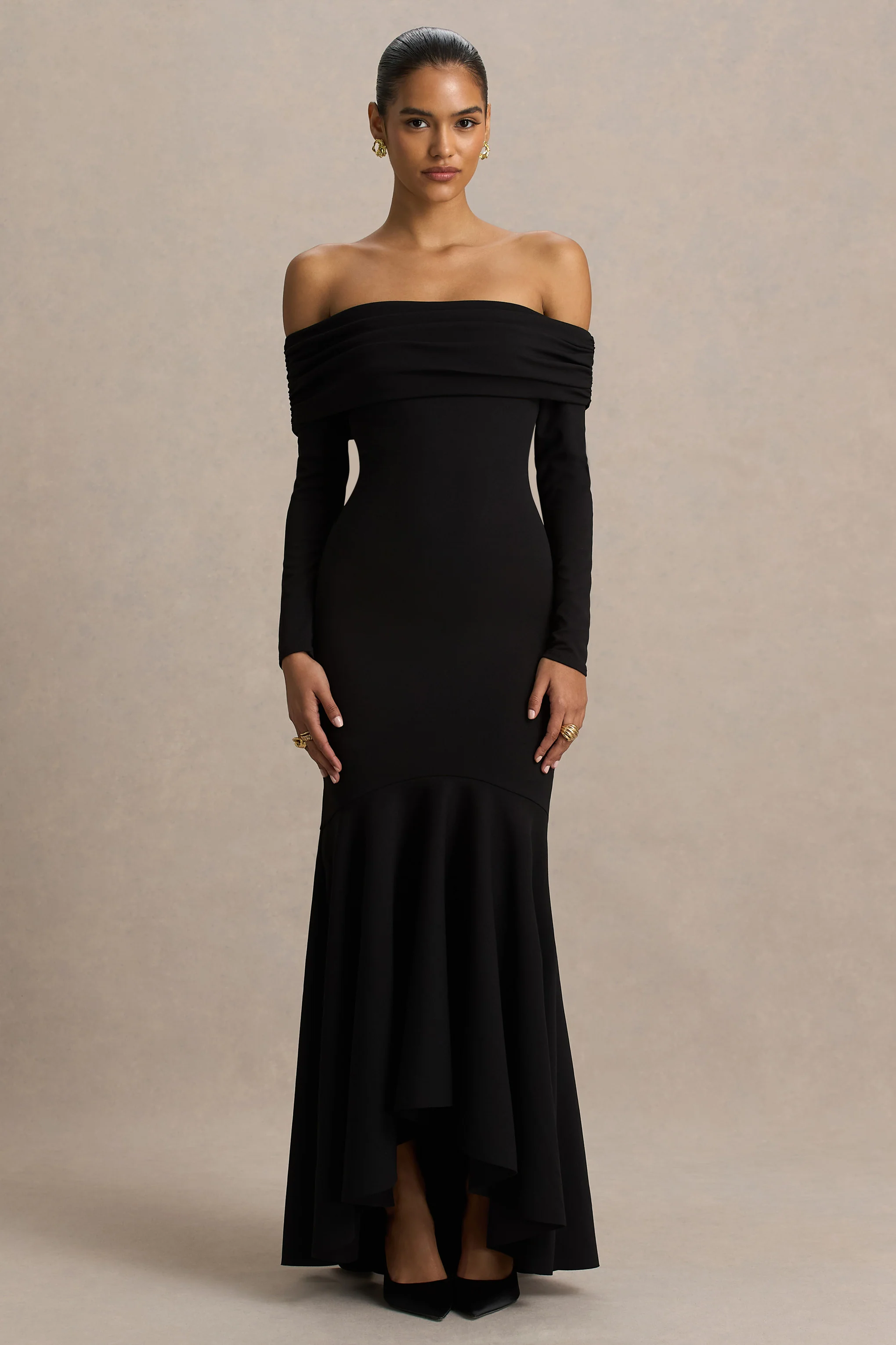 Everlasting | Schwarzes Bardot-Maxikleid mit tiefer Taille - Image 4