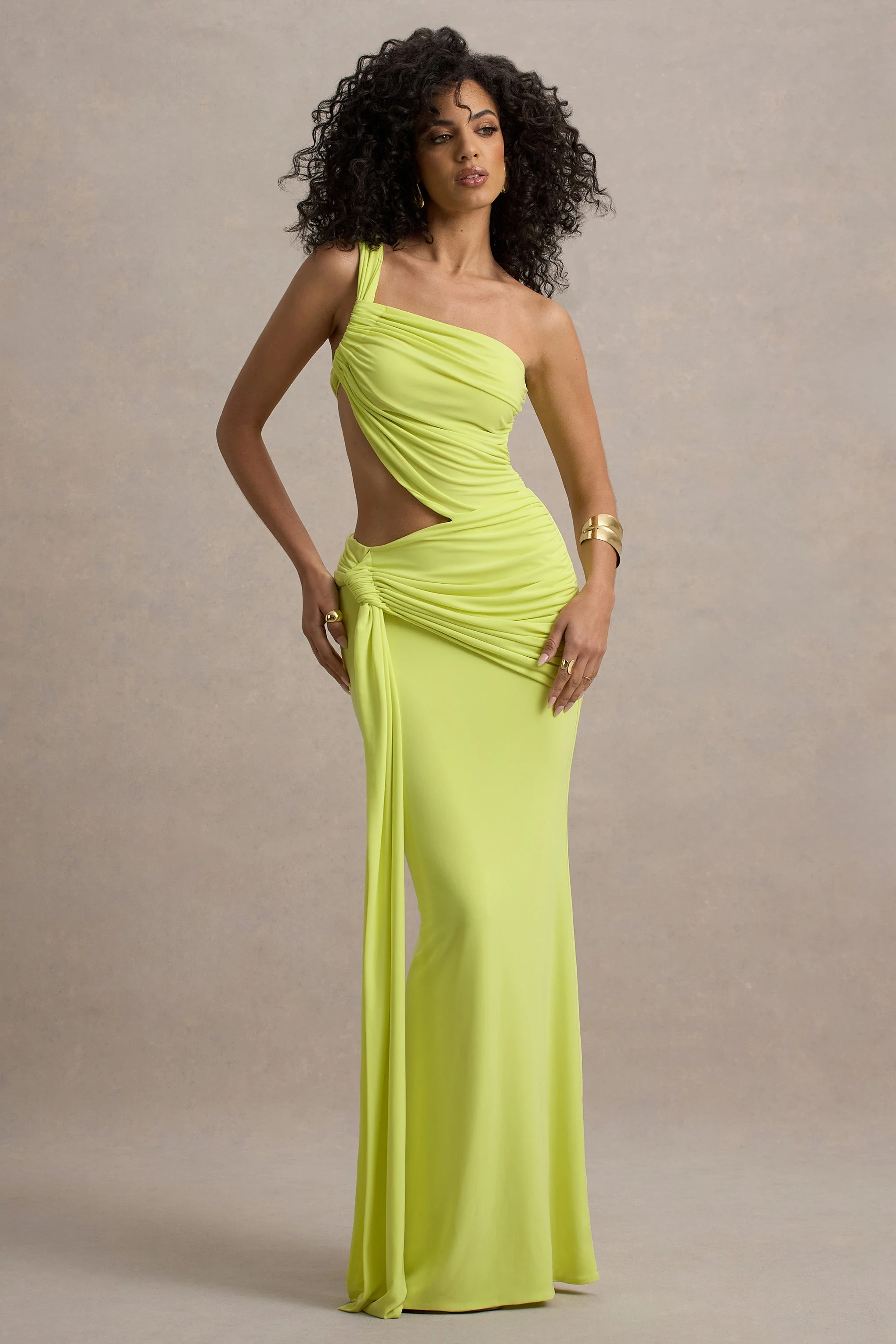 Giovanna | Asymmetrisches Maxikleid in Limettengrün mit Wickelrock - Image 5