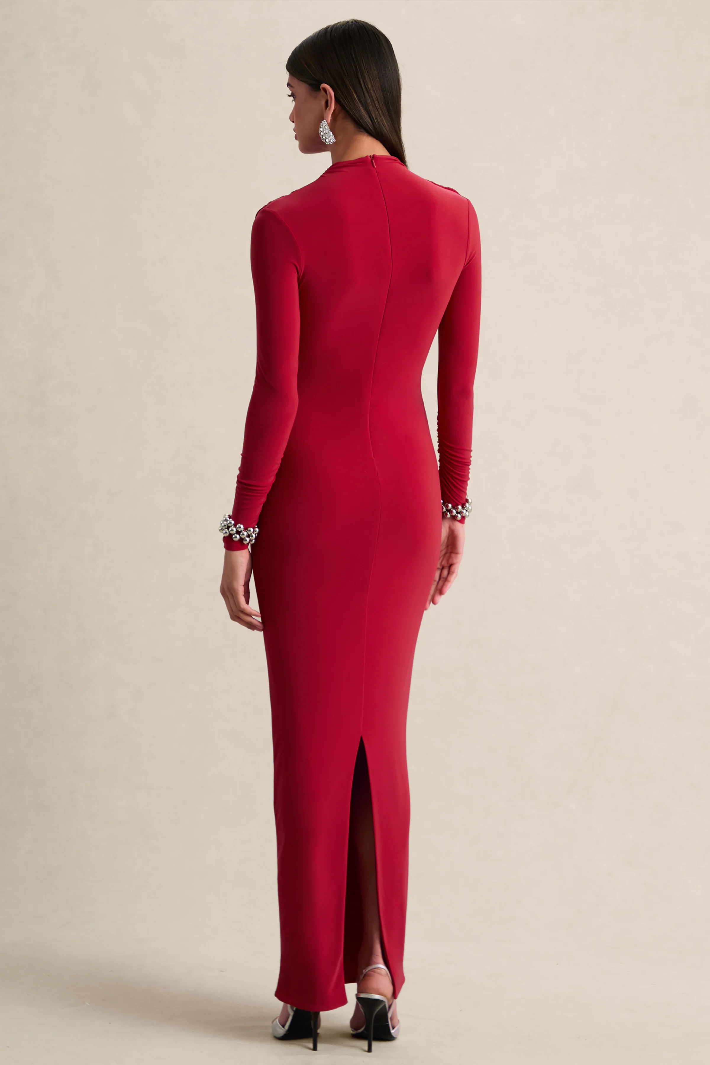 Karinthia | Rotes Maxikleid mit hohem Ausschnitt und drapierten Details - Image 2