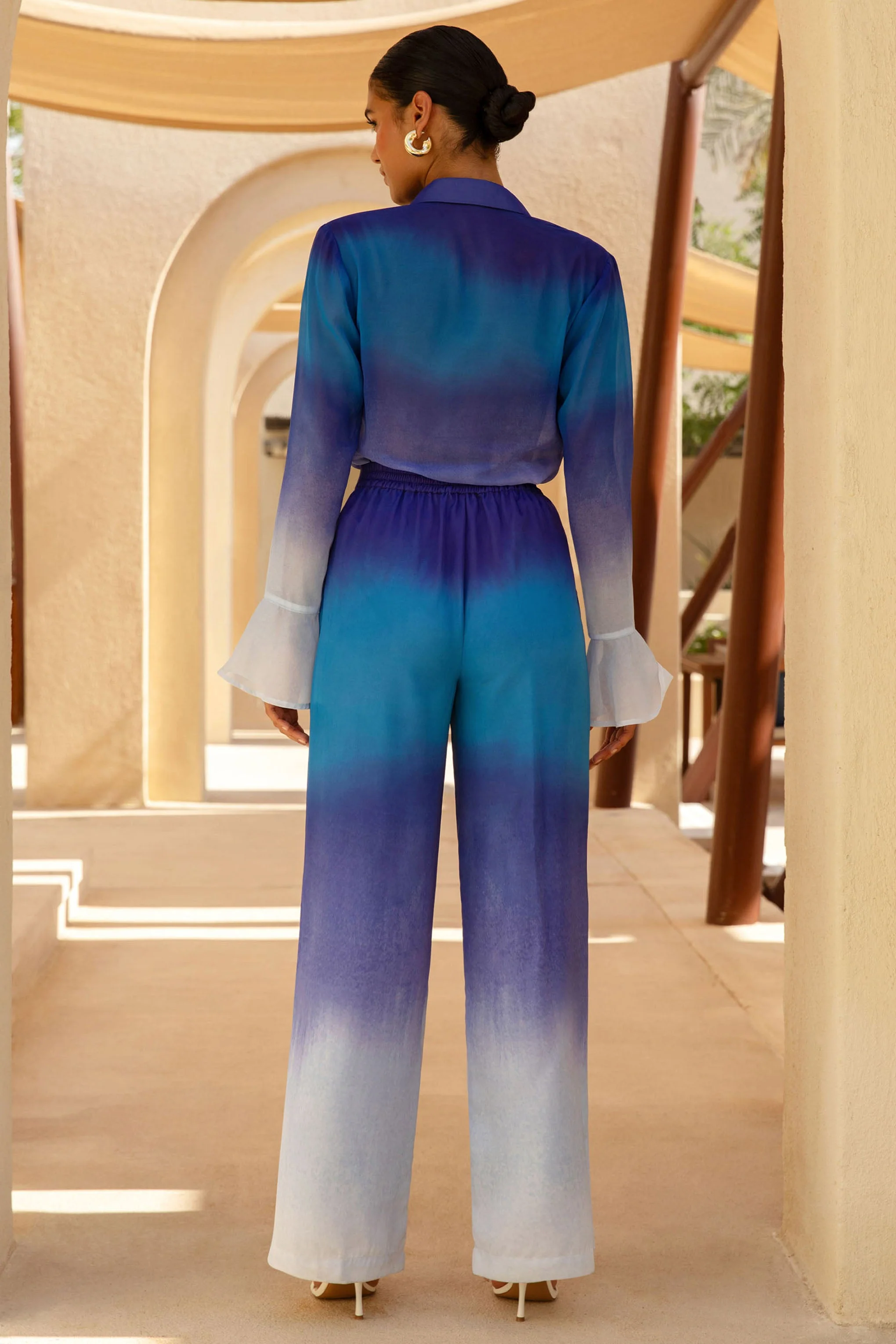 Last Light | Blaue Ombre-Satin-Hose mit weitem Bein - Image 2