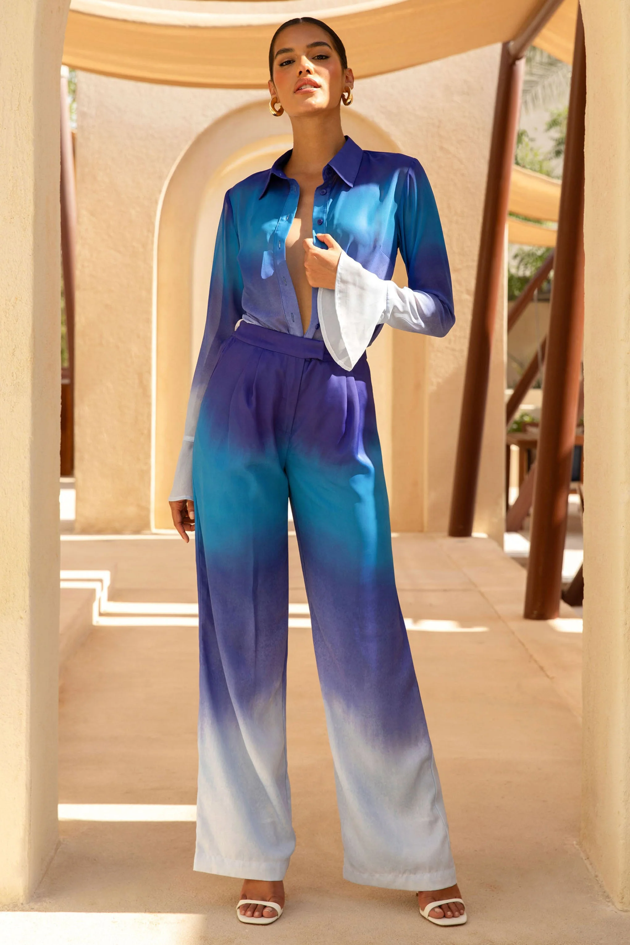 Last Light | Blaue Ombre-Satin-Hose mit weitem Bein - Image 4