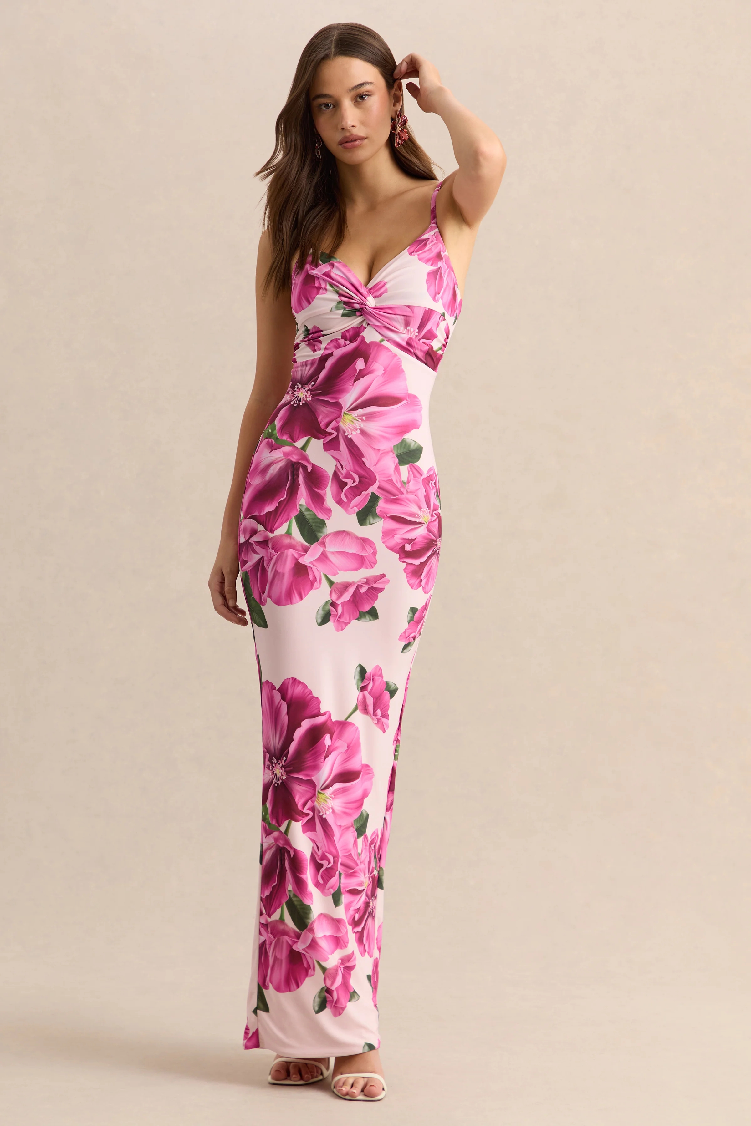 Luz | Rosa Maxikleid mit Hibiskus-Blumenprint und Trägern - Image 4