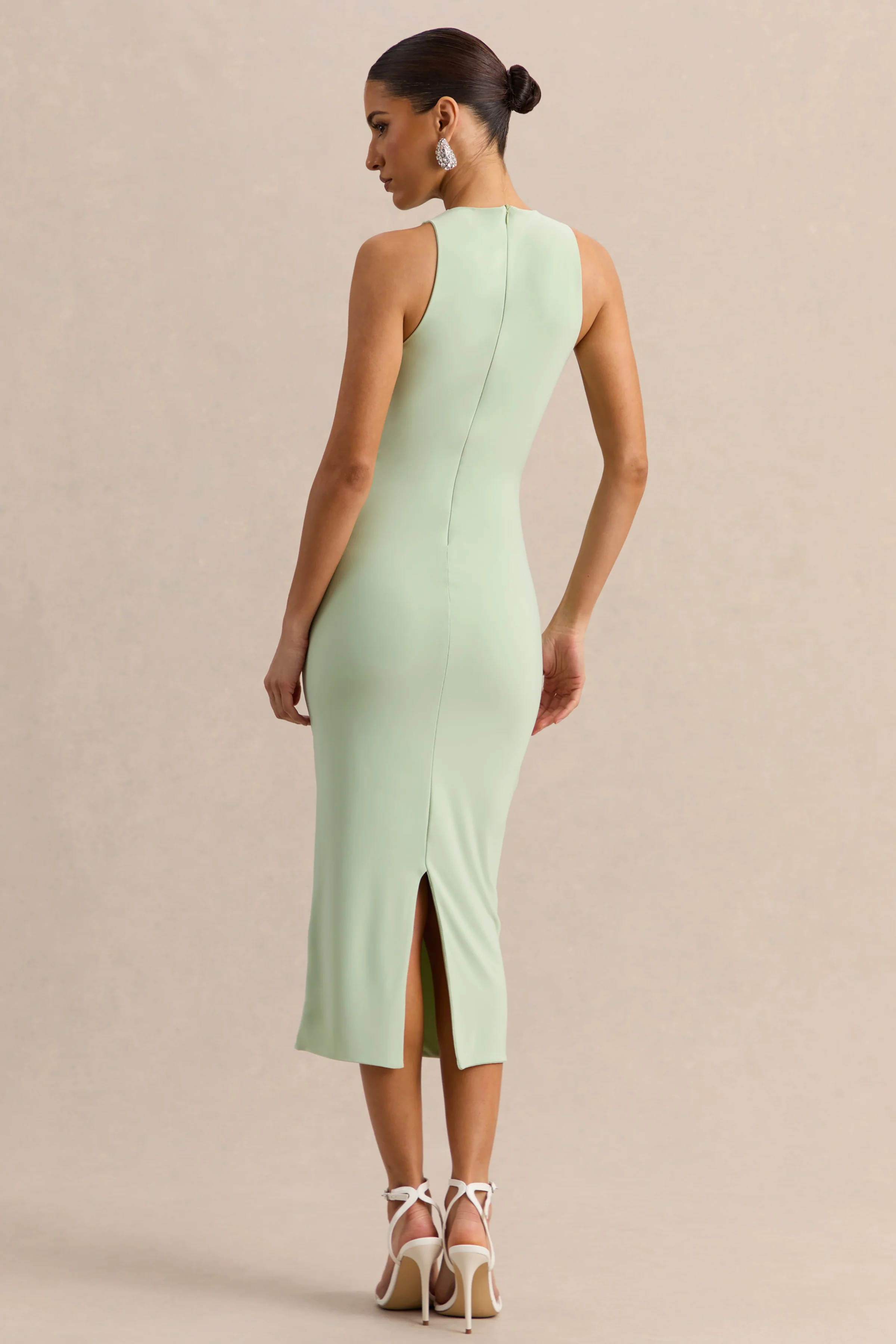 Mirana | Minzgrünes Midikleid mit hohem Ausschnitt - Image 3