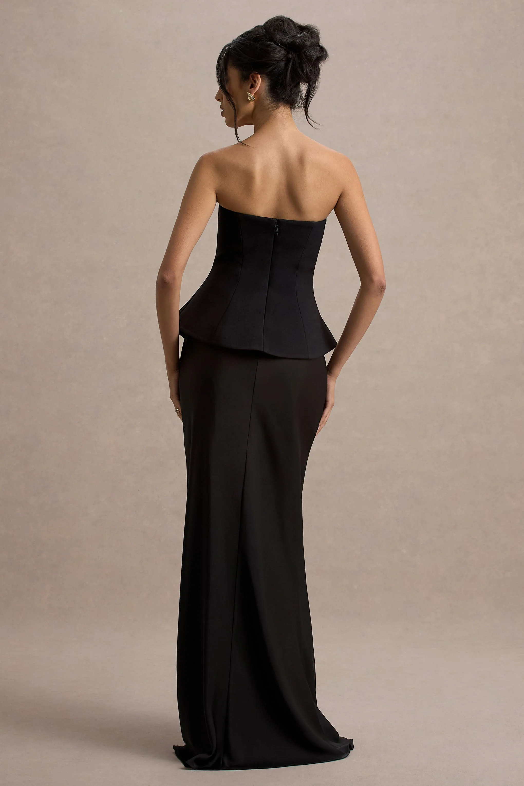 Ohio | Schwarzes schulterfreies Korsett-Maxikleid - Image 2