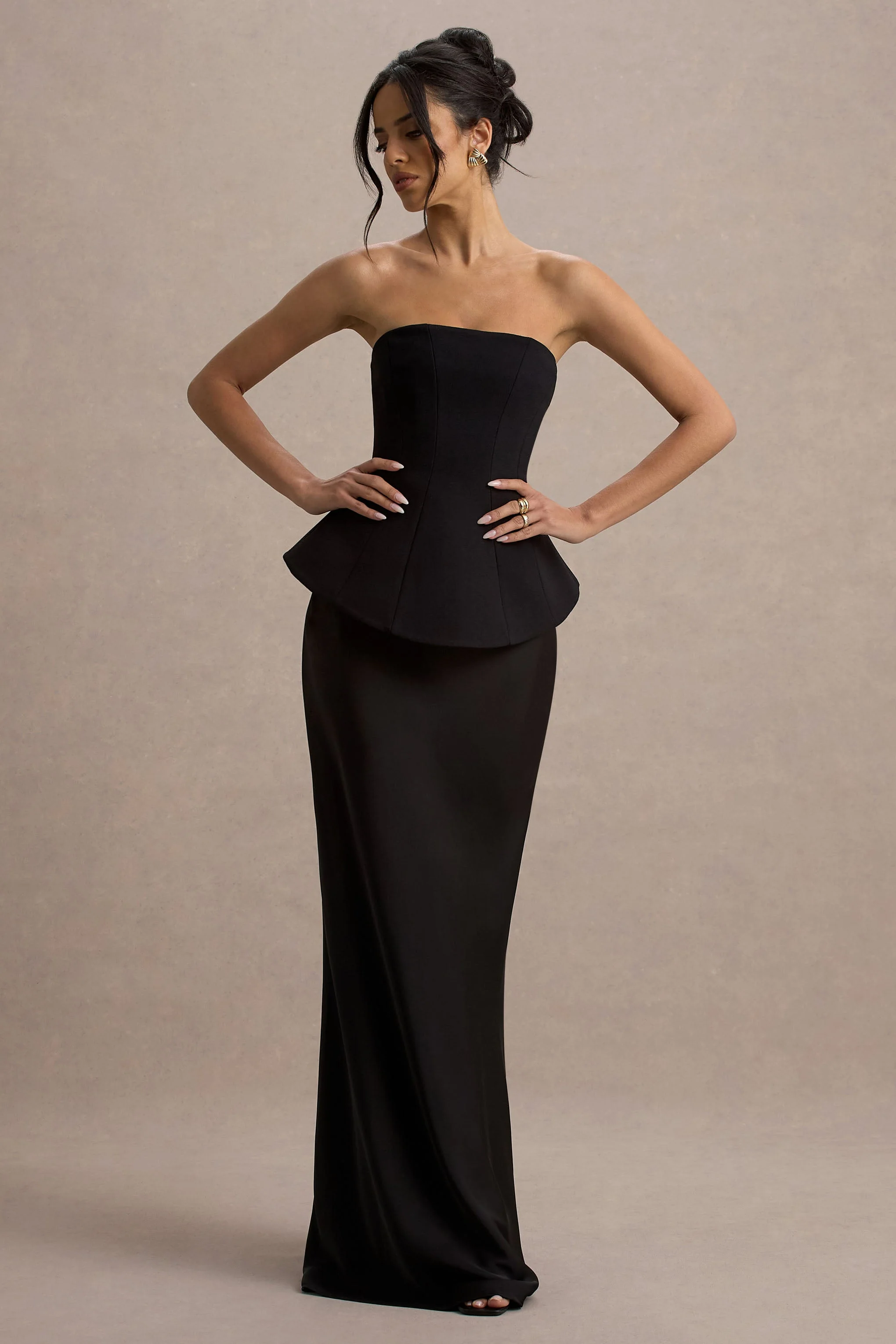 Ohio | Schwarzes schulterfreies Korsett-Maxikleid - Image 5