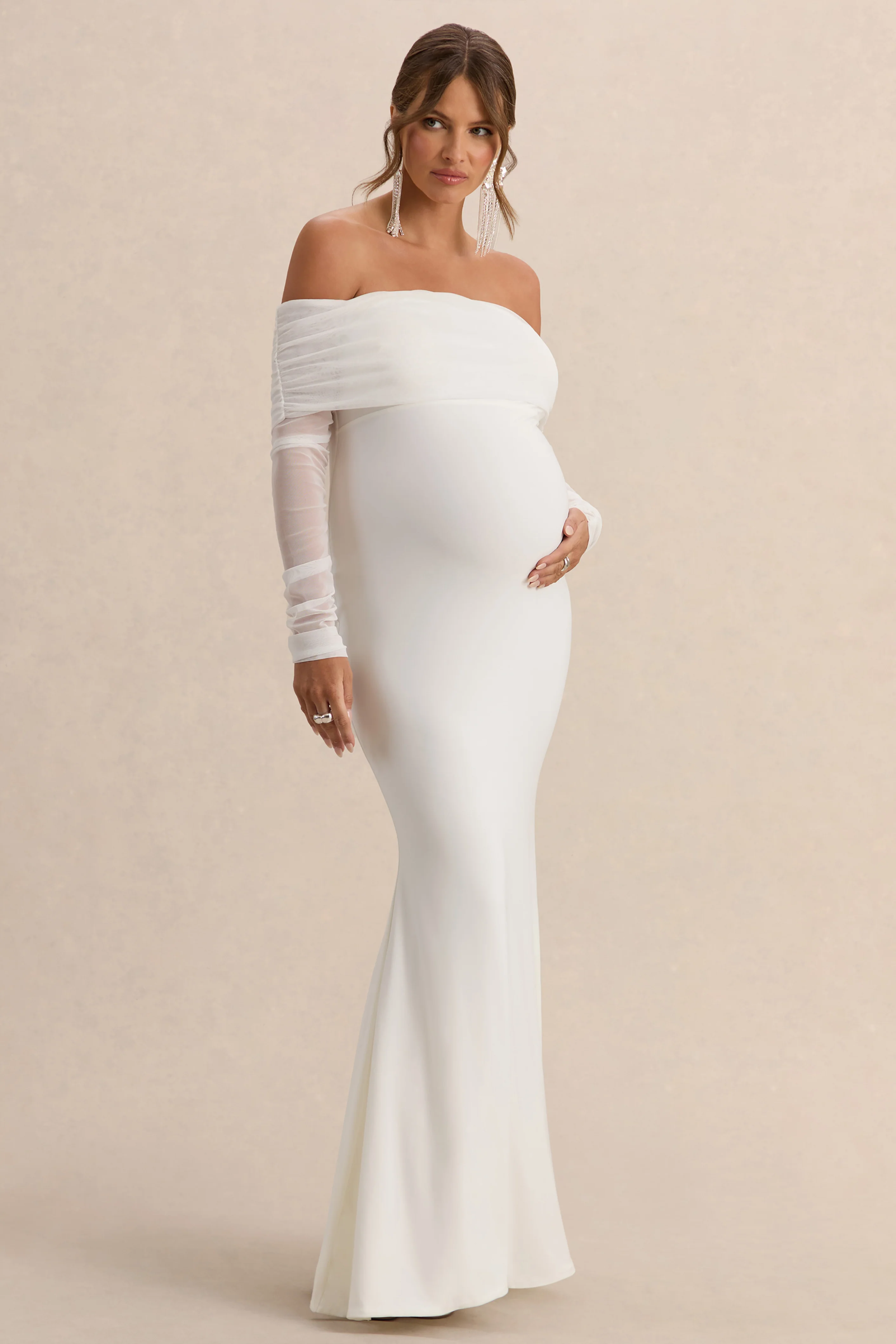 Pretty Perfect | Weißes Umstands-Maxikleid mit Raffungen - Image 5
