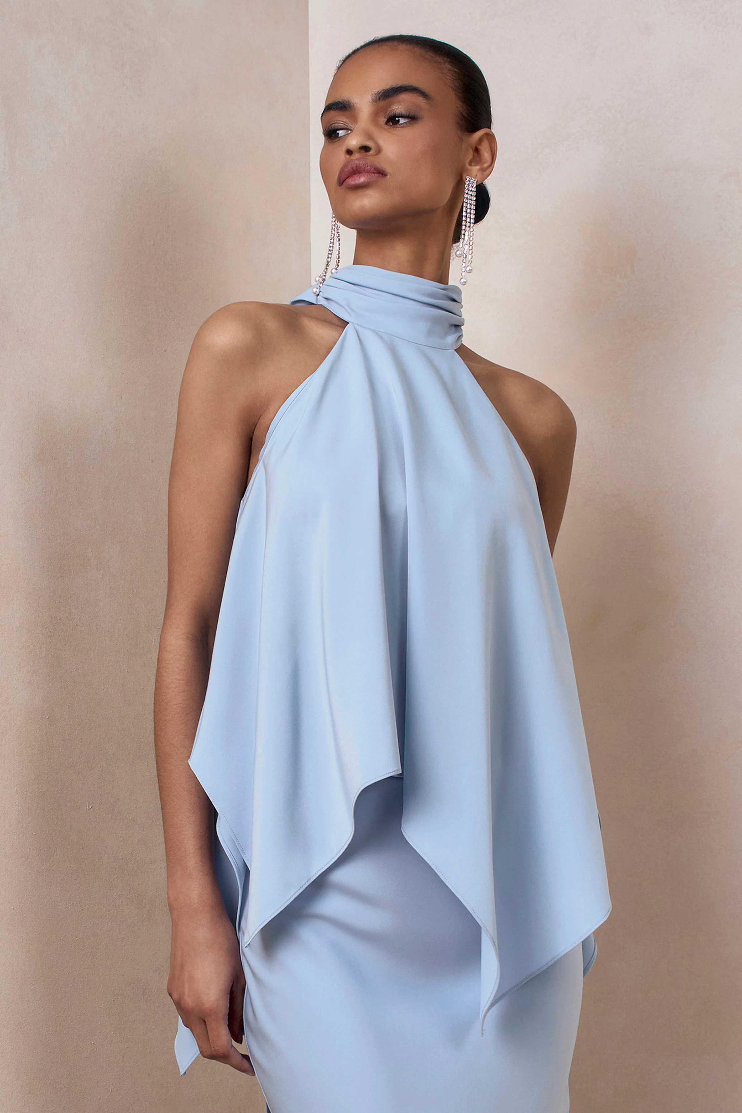 Sancelle | Puderblaues Halterneck Oberteil aus mattem Satin - Image 7