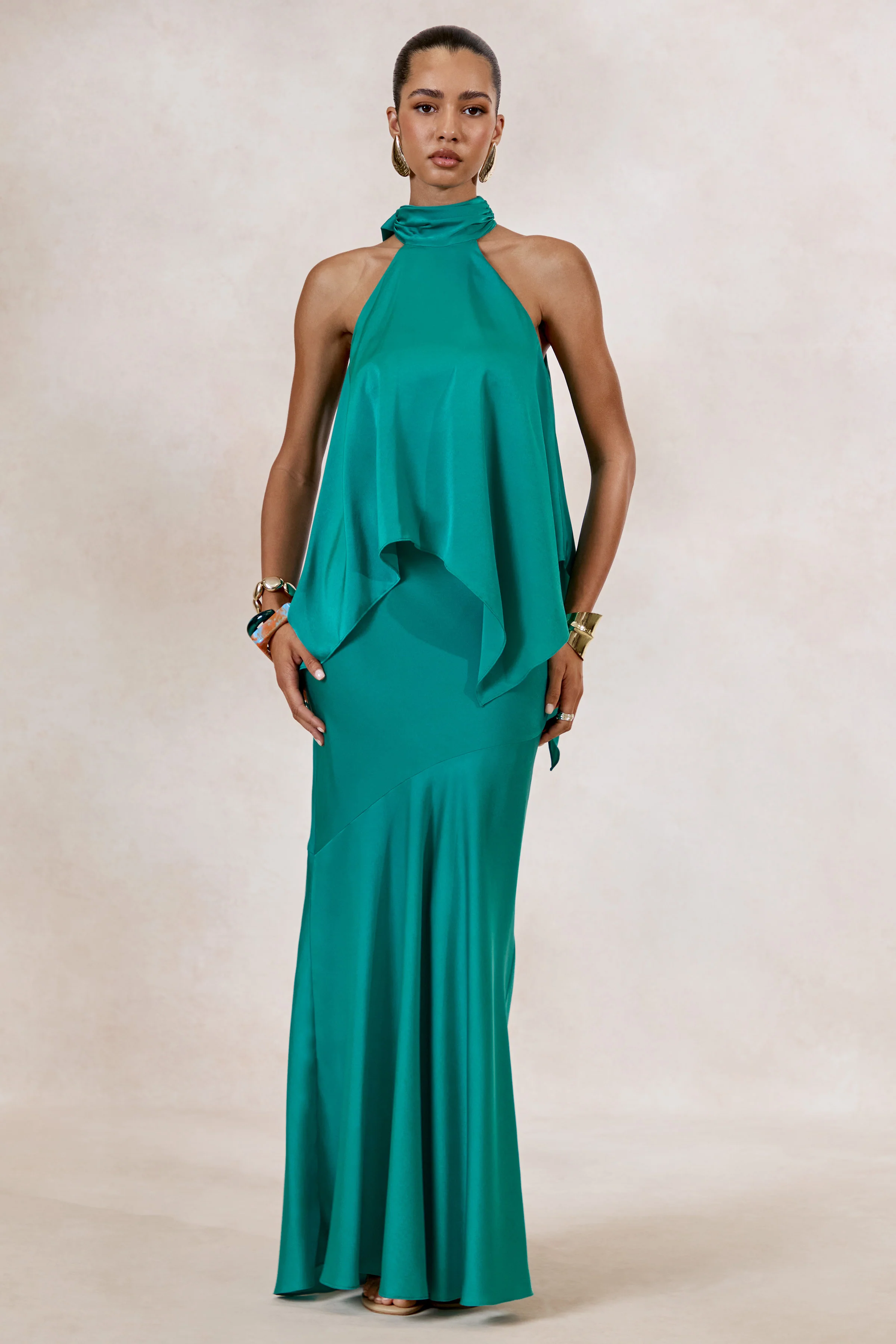 Sarina | Tealfarbenes Oberteil aus Satin mit Neckholder-Ausschnitt - Image 7