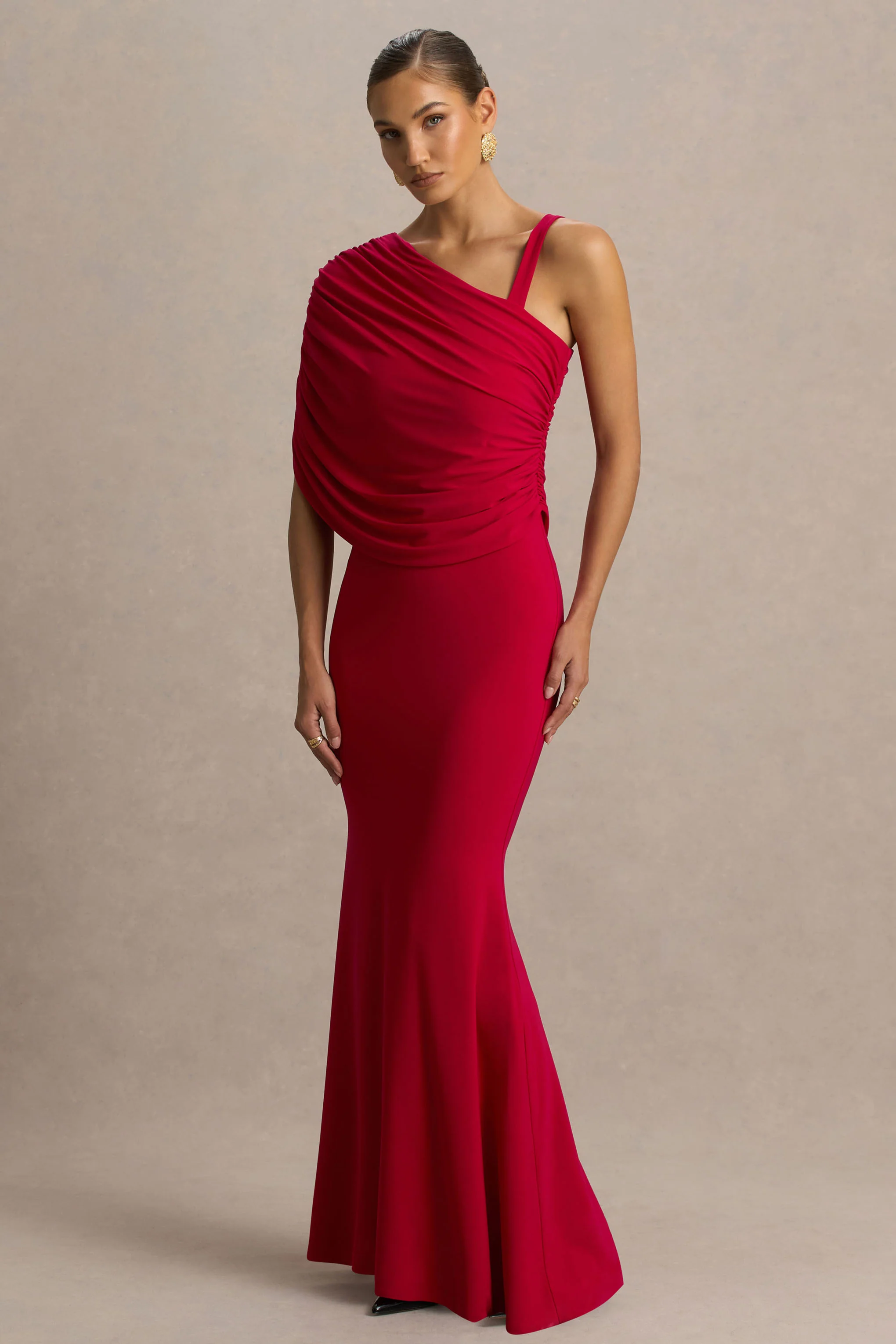 Sylvie | Rotes Maxikleid mit asymmetrischem Ausschnitt - Image 5