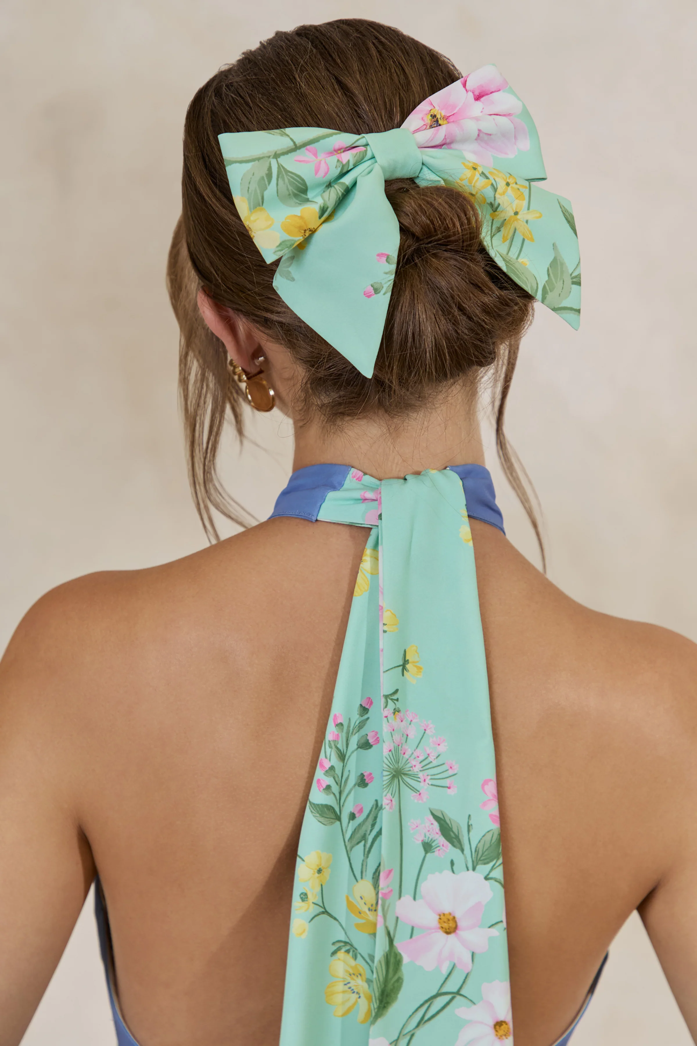 Tullia | Haarschleife in Mint mit Blumenprint - Image 2