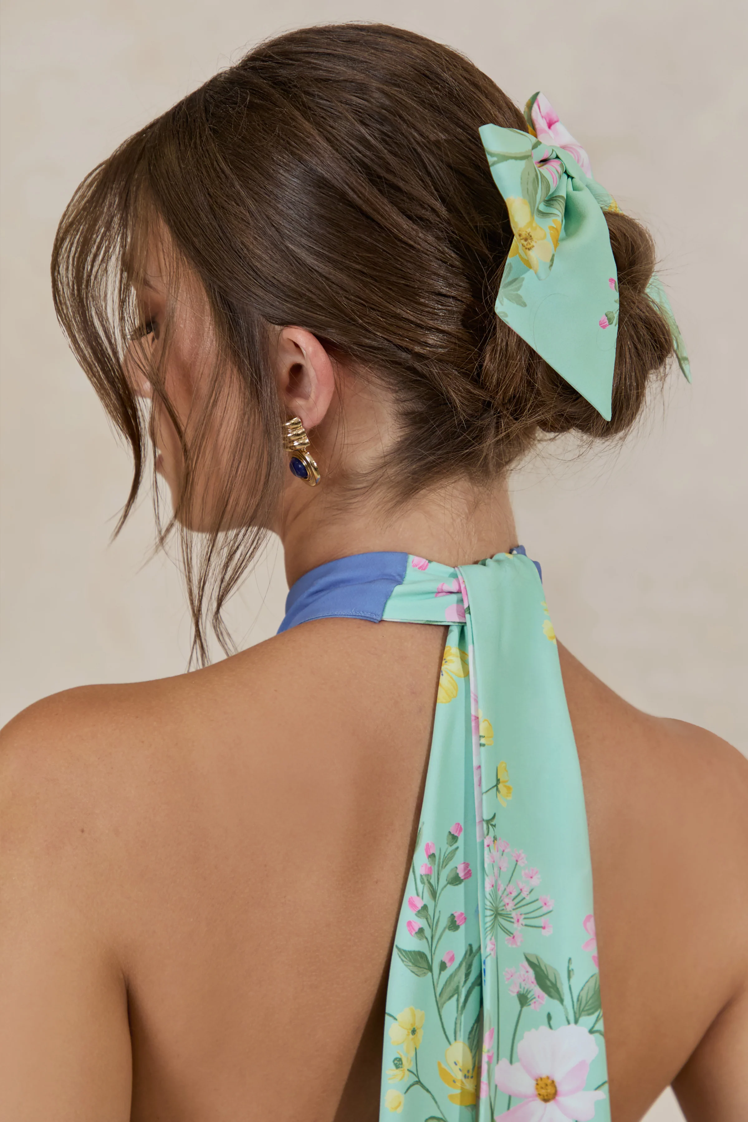 Tullia | Haarschleife in Mint mit Blumenprint - Image 3