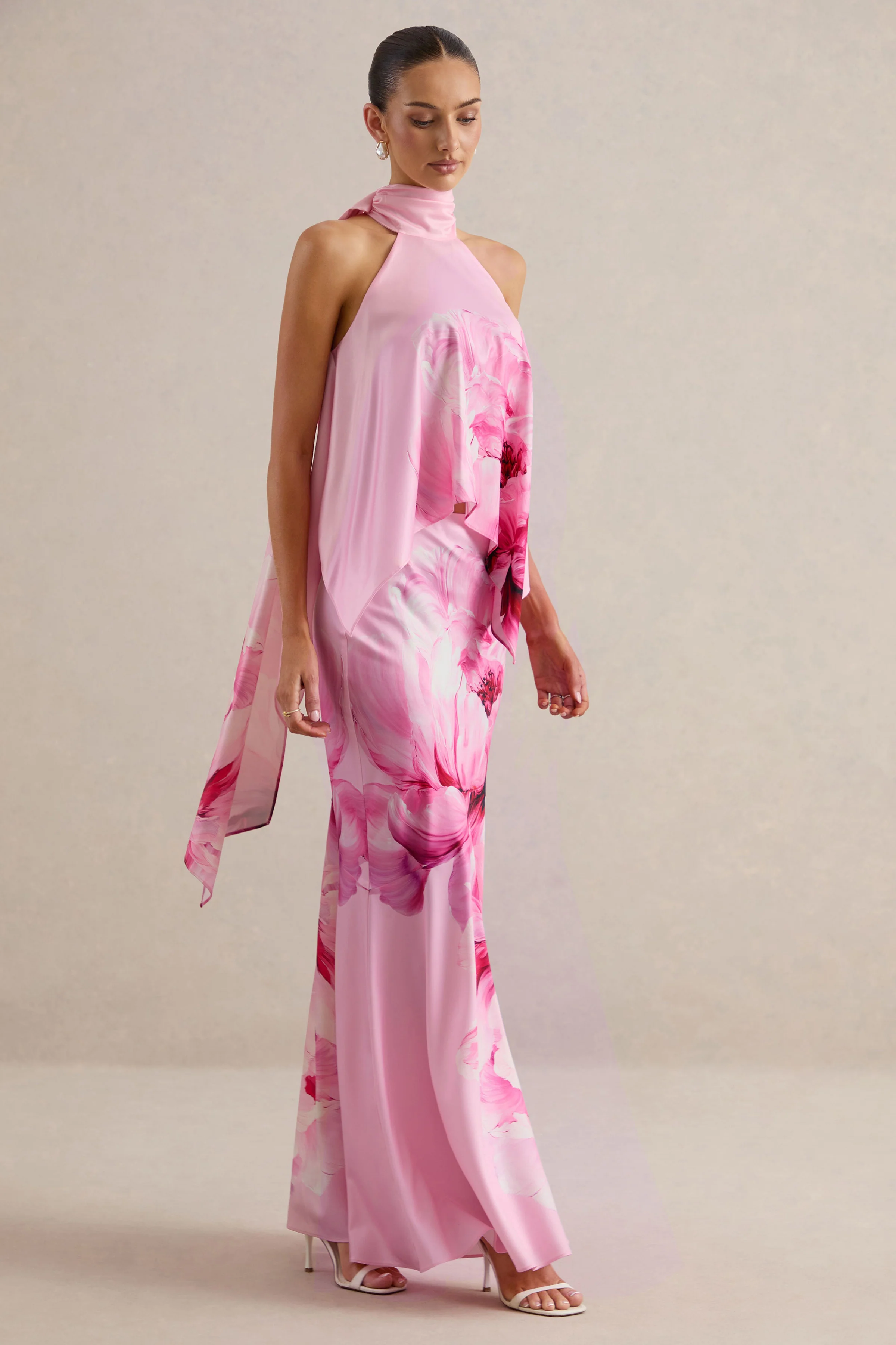 Vayla | Rosa Maxirock aus mattem Satin mit floralem Print - Image 4