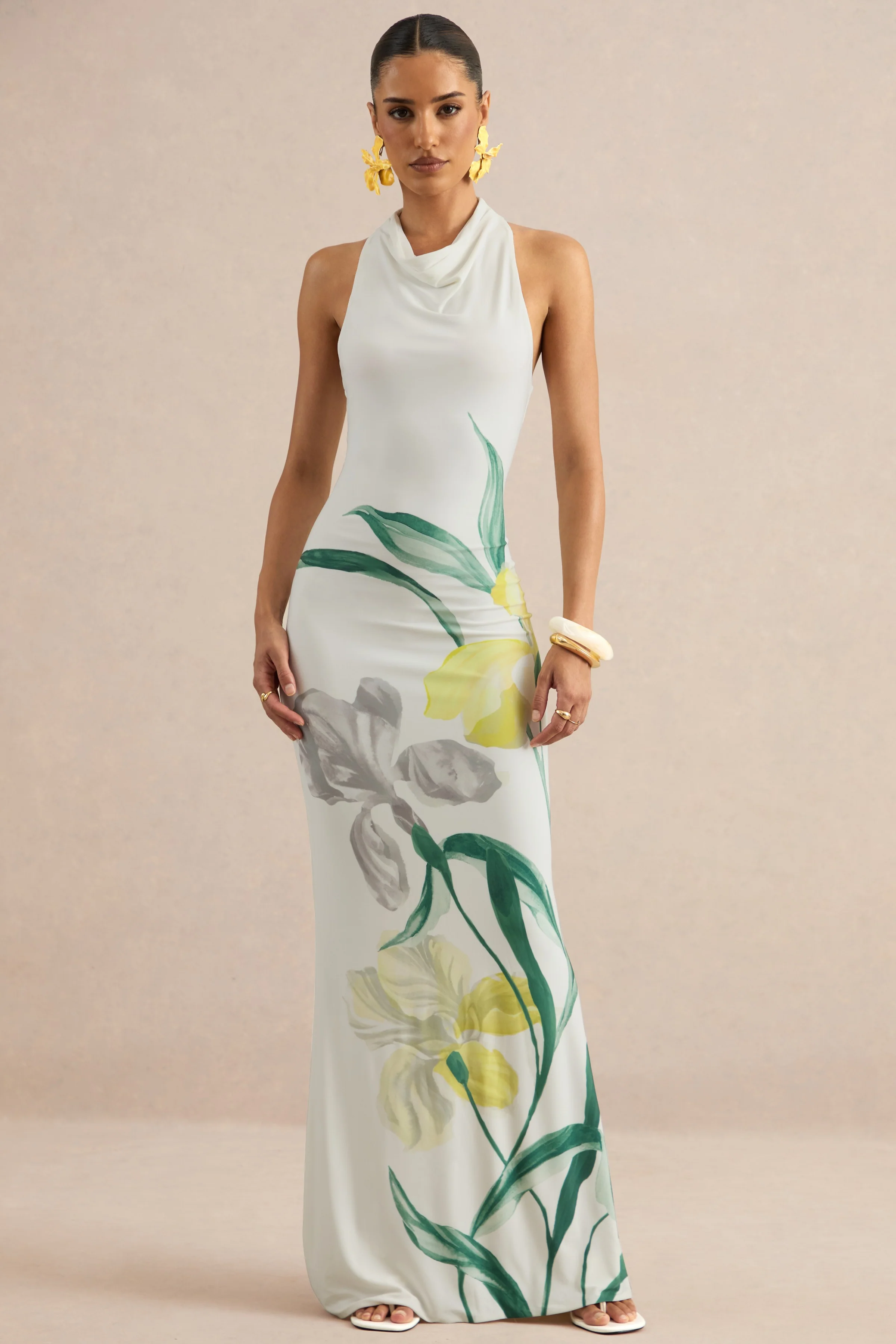 Wilber | Maxikleid mit Zitronenblütenmuster und hohem Ausschnitt - Image 4
