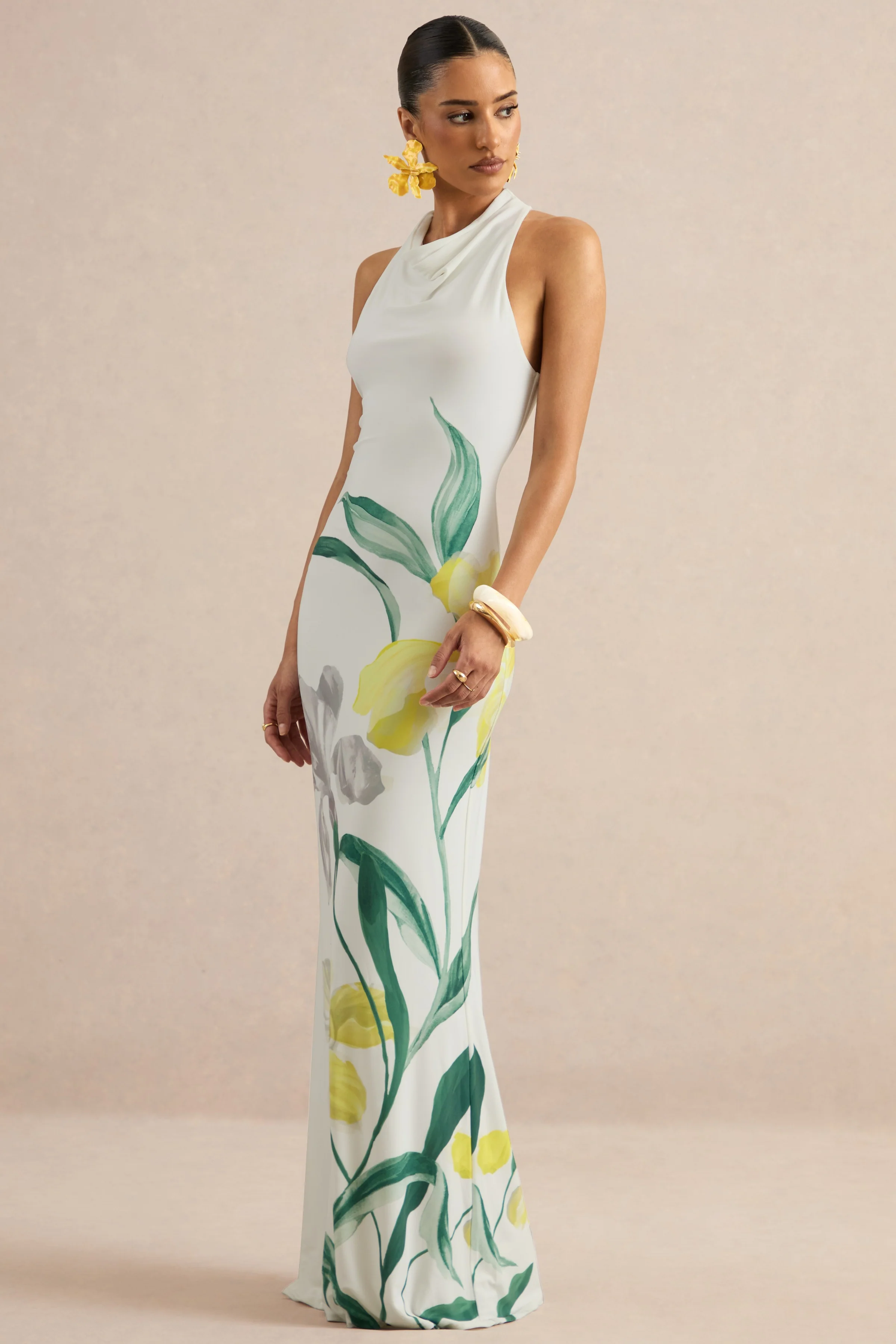 Wilber | Maxikleid mit Zitronenblütenmuster und hohem Ausschnitt - Image 7